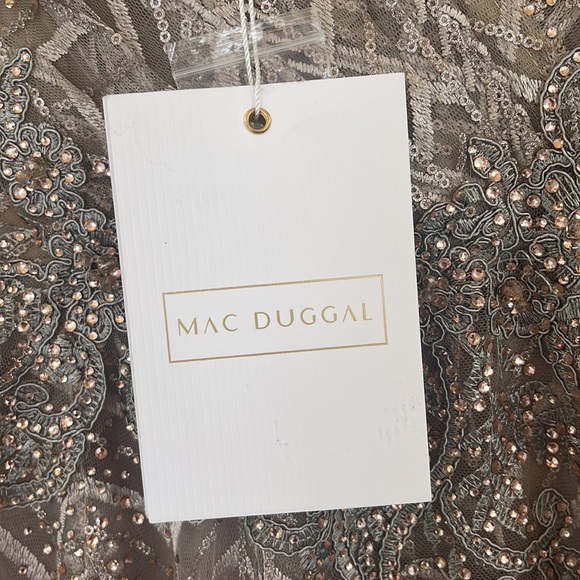 Ieena Mac Duggal - Embellished Illusion Long Sleeve Taupe A-line Gown - Picture 15 of 17